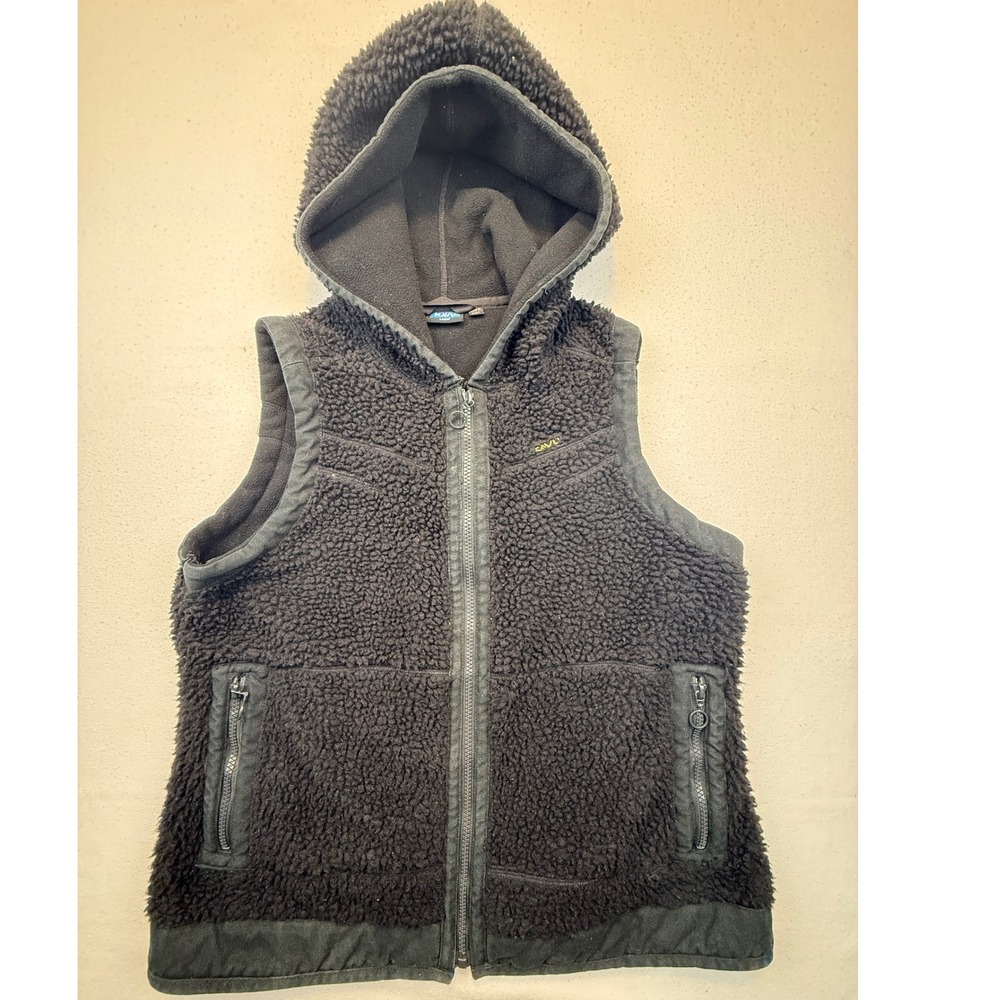 Kavu Vest Women Large Black Fleece Hooded Sherpa Full Zip Outdoor‎ With Pockets